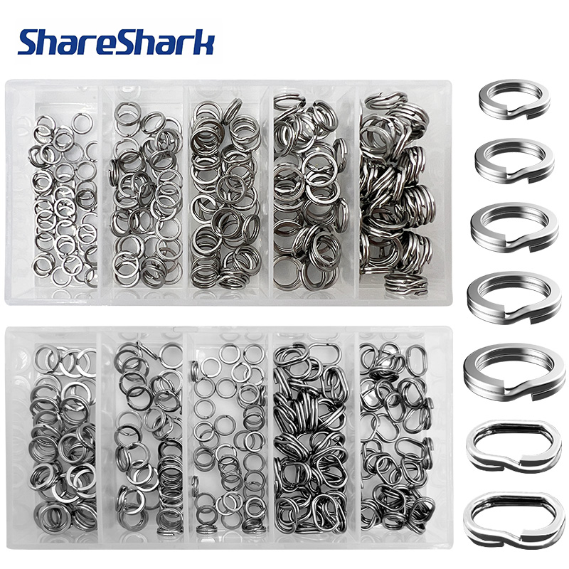 Fishing Rod Case - ShareShark 200個/箱 高強度ステンレス製スプリットリング 釣り用ルアーループ 耐腐食性コネクターリング