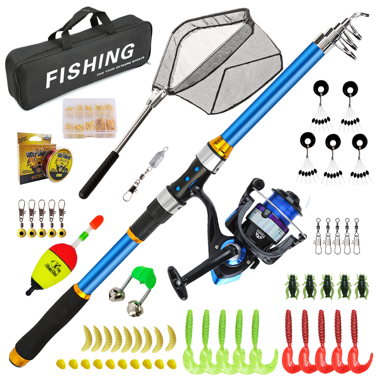 Fishing Rod Combo - 2.1-3.6M 伸縮式ガラス繊維釣竿セット リール & アクセサリー付き -