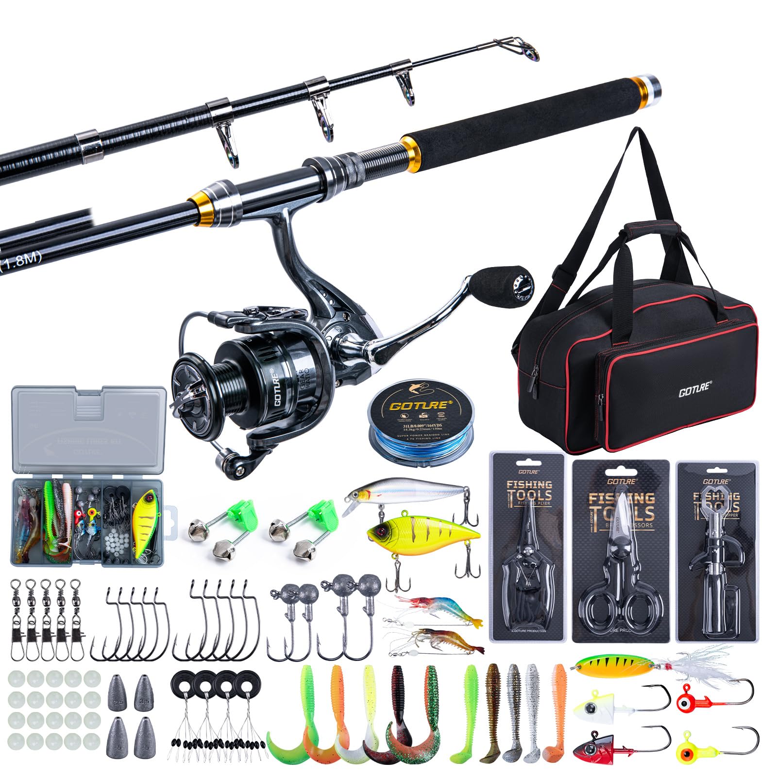 Fishing Rod Combo - ゴチュール釣り竿とリールコンボ 1.8M-2.7M 伸縮式釣り竿 5.2:1 スピニングリール ライン