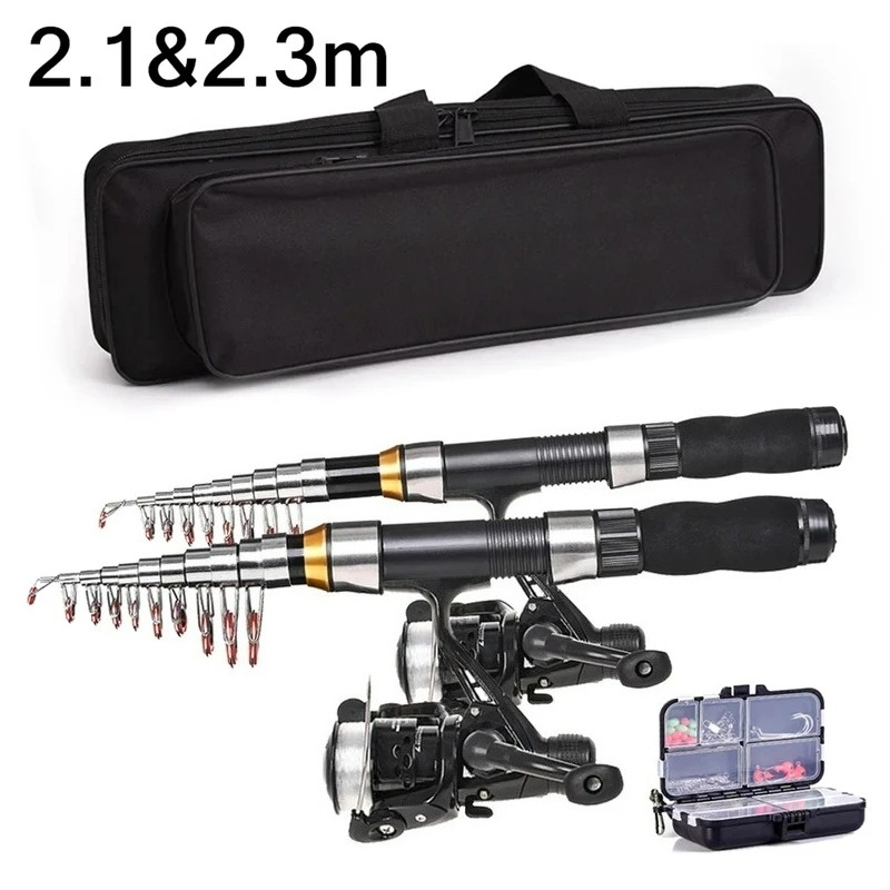 Fishing Rod Combo - BRAVMAK 2.1/2.3m伸縮式釣り竿リールコンボフルキットカーボンファイバーロッドポールスピニングリール釣りバッグケースペスカギアセット
