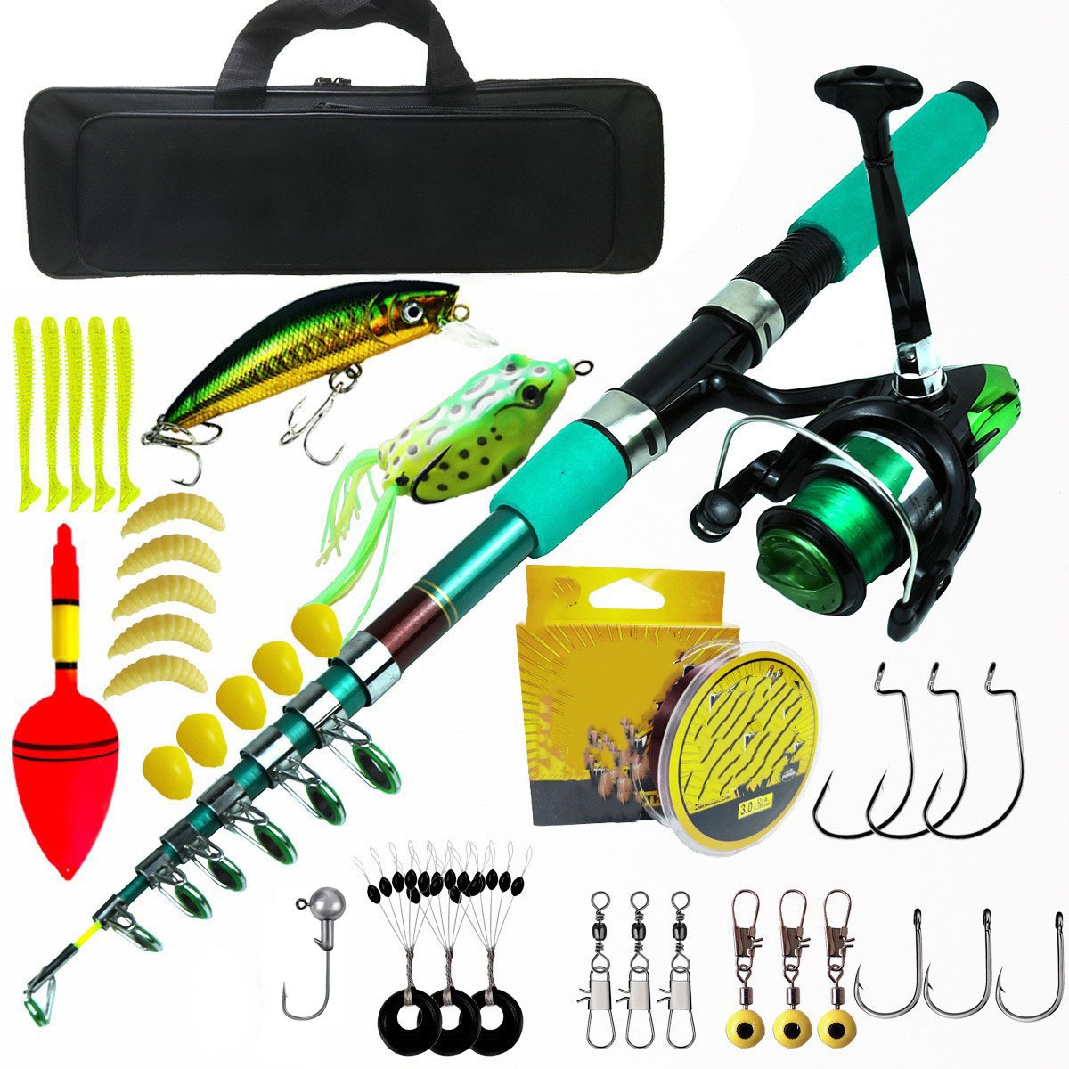 Fishing Rod Telescopic - ポータブル超軽量鯉釣り用伸縮式スピニングロッドリールコンボキット折りたたみ式釣り竿グラスクロスバッグ湖釣りタックルFASTアクション