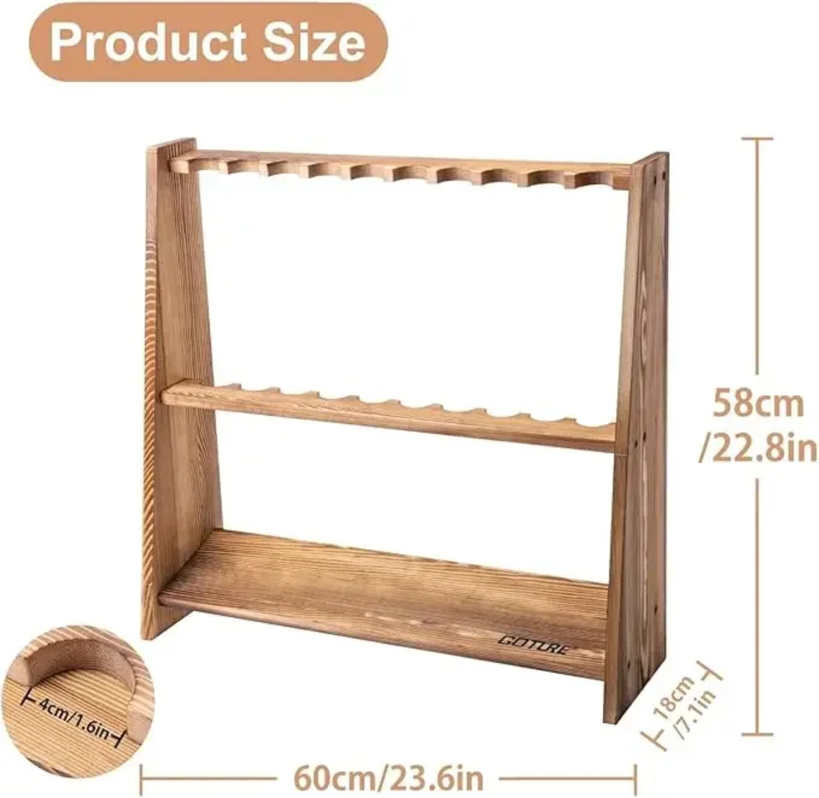 Goture 炭化松材釣り竿ラック 10スロット フロアロッ - Fishing Rod Rack のレビューと価格
